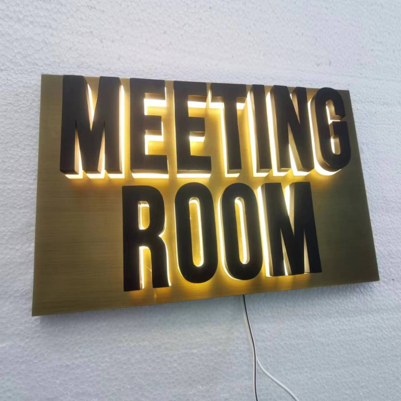 Factory Outlet Custom Made back lit Stainless steel Room Signboards, Indoor Metal Halo Lit Home Numbers LED Signs
