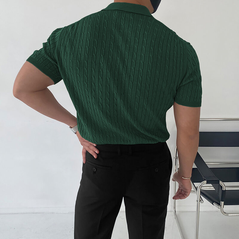 Мужская Однотонная рубашка-поло с коротким рукавом, в британском стиле