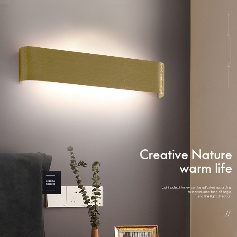 Brushed Gold LED Wall Lamp Rectangle Bedroom Bedside Mirror Light Aluminum Up and Down Wall Lamp for Indoor Aisle Living room