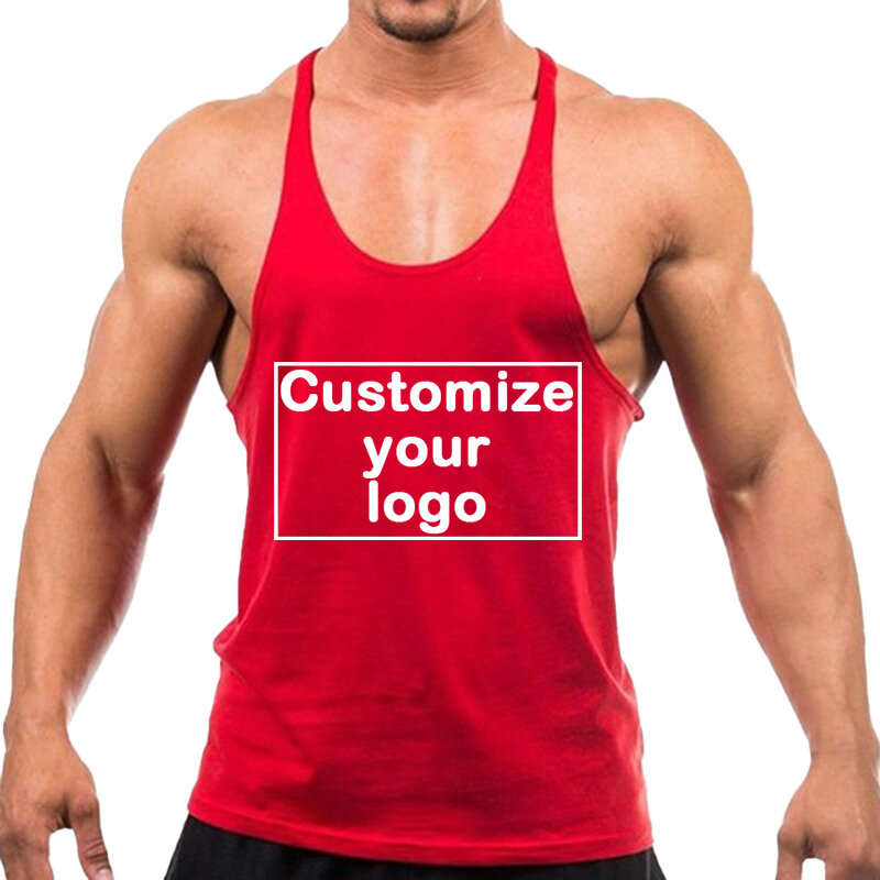 Canotta Fitness muscolare senza maniche da uomo personalizzazione il tuo Logo Fitness Sports canotta senza maniche in puro cotone t-shirt