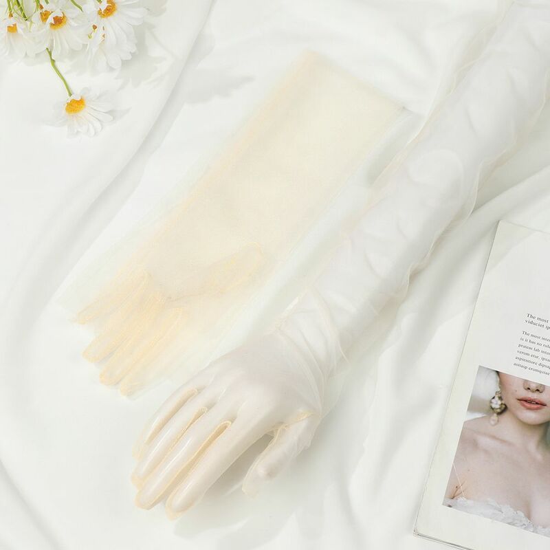 1 para akcesoriów odzieżowych w stylu vintage Ultra cienkie ślubne rękawiczki ślubne Party Dress tiulowe rękawiczki suknia ślubna rękawiczki