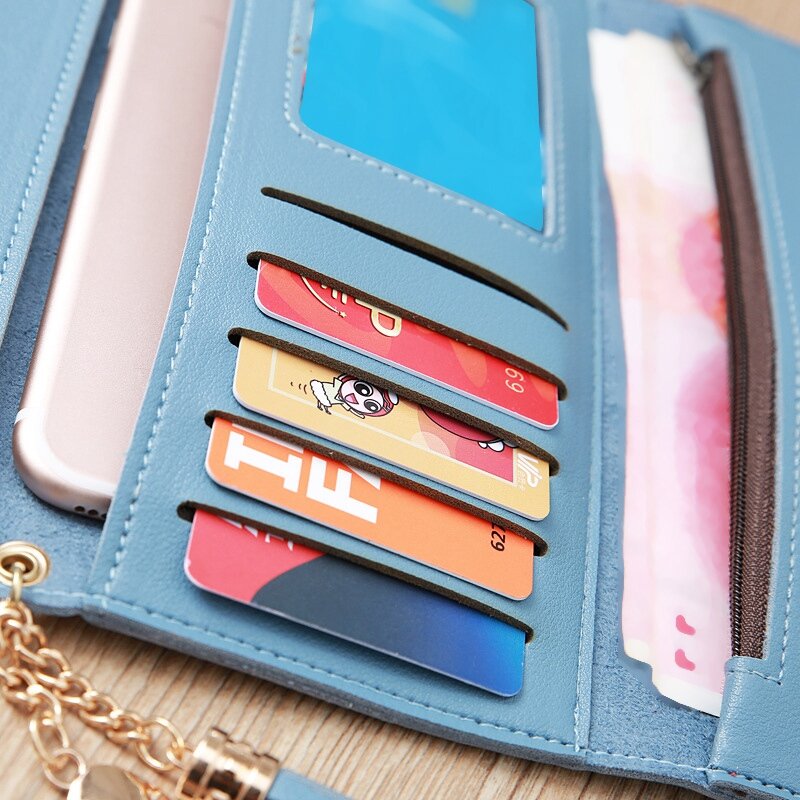 Новый женский кошелек с кисточкой и пряжкой, модный простой кошелек, кошелек для студентов, темно-синий