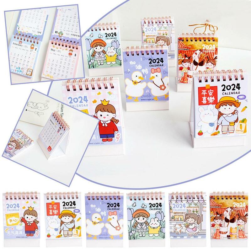 2024 Cute Little Fresh Desk Calendar Desktop Planner Yearly Notepad Organizer Korean Office Supplies Stationery Calendar Ag A8I2