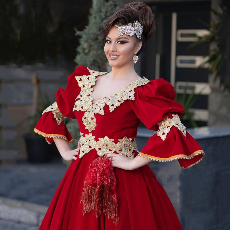 Koendye-Borgonha marroquina Caftan vestidos de noite, bordado dourado, manga de sino, vestidos islâmicos Prom, A-Line, Dubai, Arábia Saudita, 2024