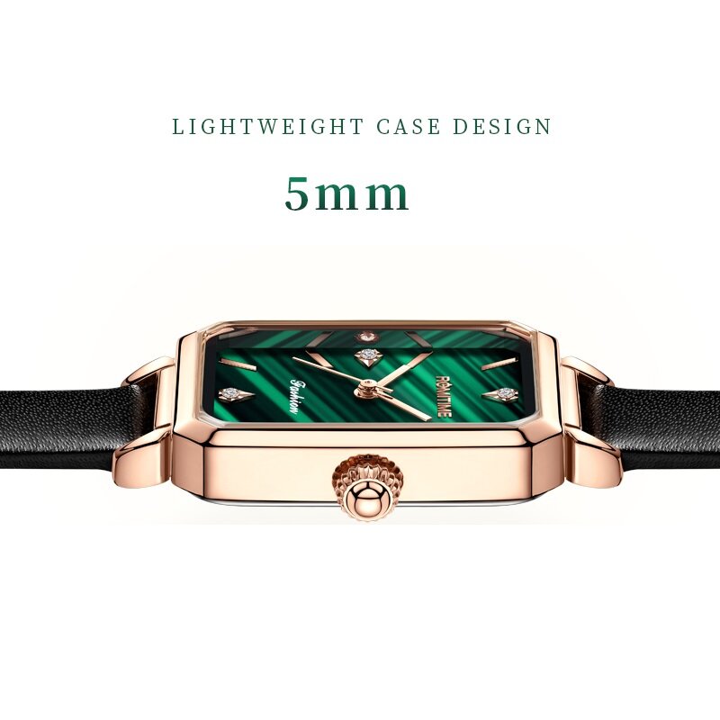 ROMITIME Top Luxury Brand Womens Fashion Quartz Wristwatches Square Green Ladies Watch Waterproof Diamond Watches for Women