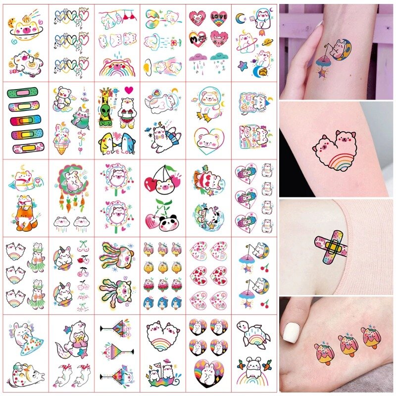 30Pcs Tijdelijke Tattoos Hyun Een Ins Leuke Stickers En Decals Vrouwen Tattoos En Body Art Waterdicht Fake Tattoo cartoons Sticker
