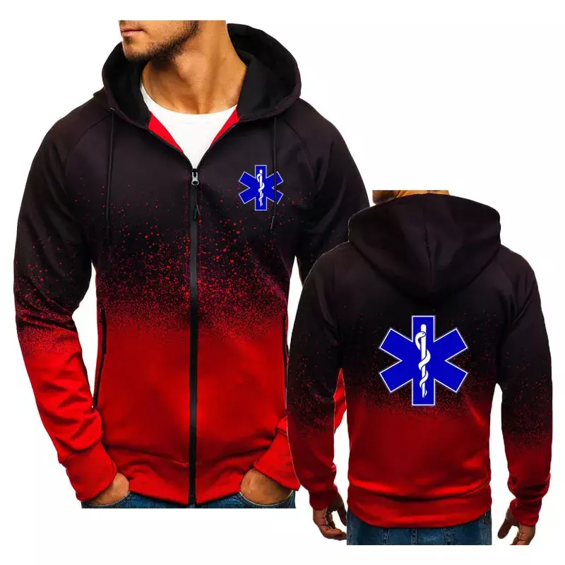 Camisola de impressão EMT Ambulância de emergência masculina, Hoodie contraste de cor, Sportswear clássico, jaqueta quente, 2024