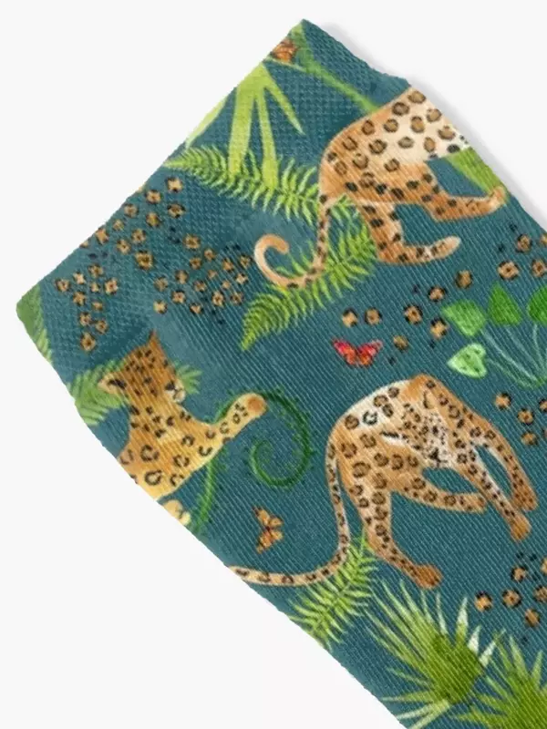 Jaguar kaus kaki motif hewan lantai hadiah Natal kaus kaki olahraga kustom untuk pria wanita