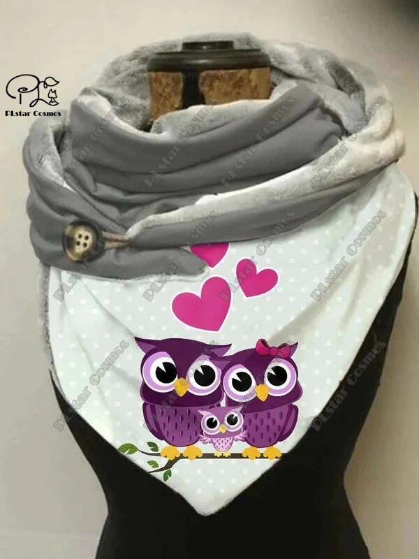 3D printed animal series cute owl funny pattern female warm shawl spring and winter small triangle scarf M-2