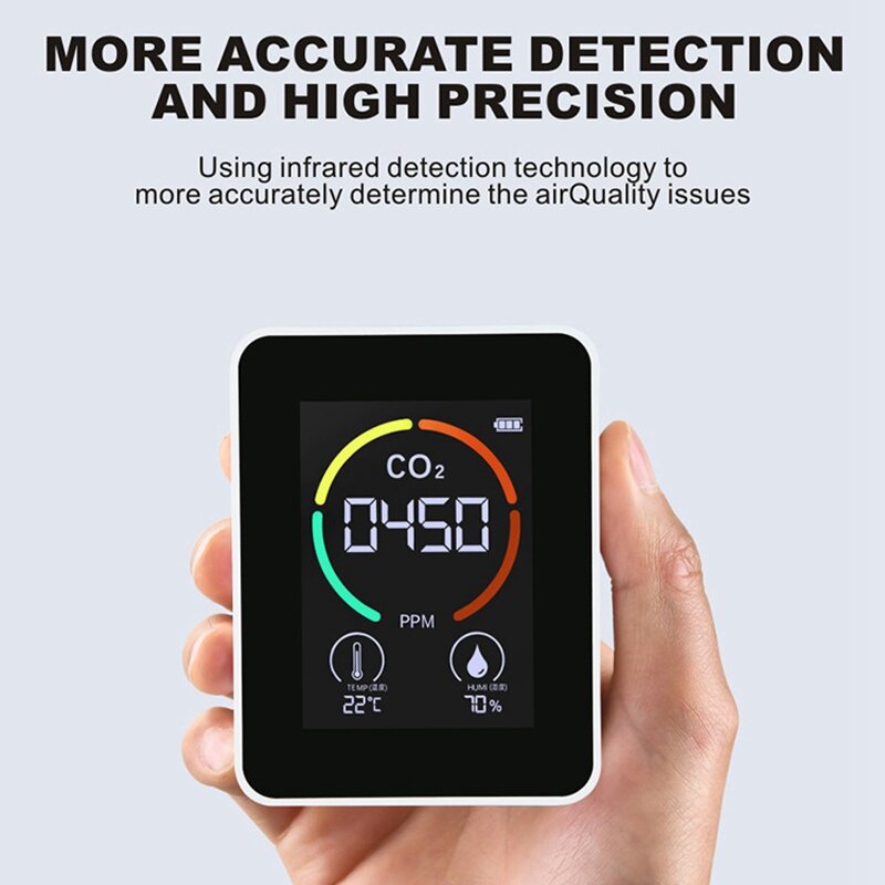 Mini Detector De Dióxido De Carbono, Digital CO2 Sensor, Analisador De Gás, Monitor De Qualidade Do Ar, USB, Medidores De PPM