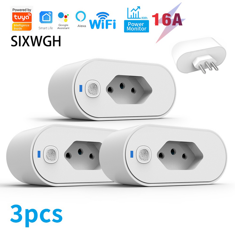SIXWGH-Adaptador de soquete Wi-Fi Tuya, Smart Life App Control, Alexa e Google Home, Adaptador de soquete, 16A