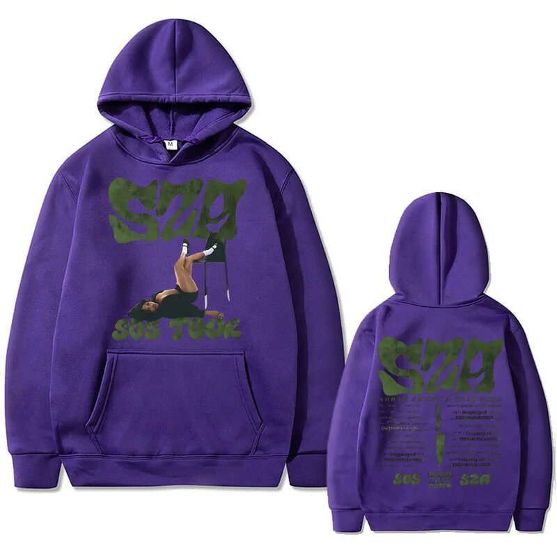 Rapper SZA SOS Tour Hoodie grafis dua sisi pria wanita Hip Hop Vintage Sweatshirt ukuran besar Hoodie kasual pria Streetwear