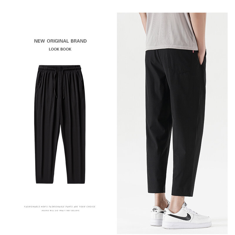 Korean Fashion Spring And Autumn And Summer New Men'S Casual Sports Trousers Versatile Handsome Loose M-8Xl126Kg 9-Point Pants