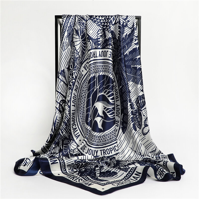 Роскошный брендовый Шелковый Атласный квадратный шарф 90 см, Шелковый квадратный шарф с принтом, женский осенний платок для волос, бандана