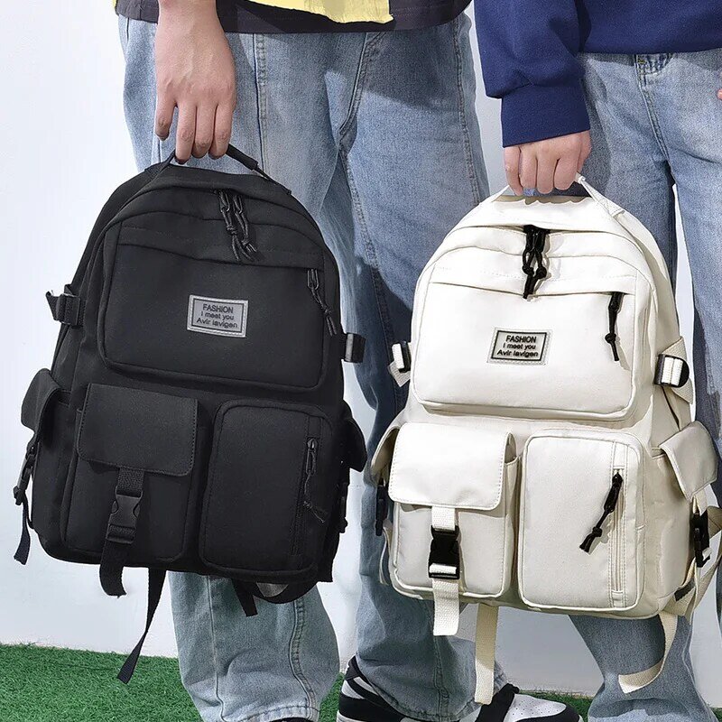 Mochila de nylon de grande capacidade para homens e mulheres, mochila de computador com bolso múltiplo, fivela de inserção simples, universal, carga