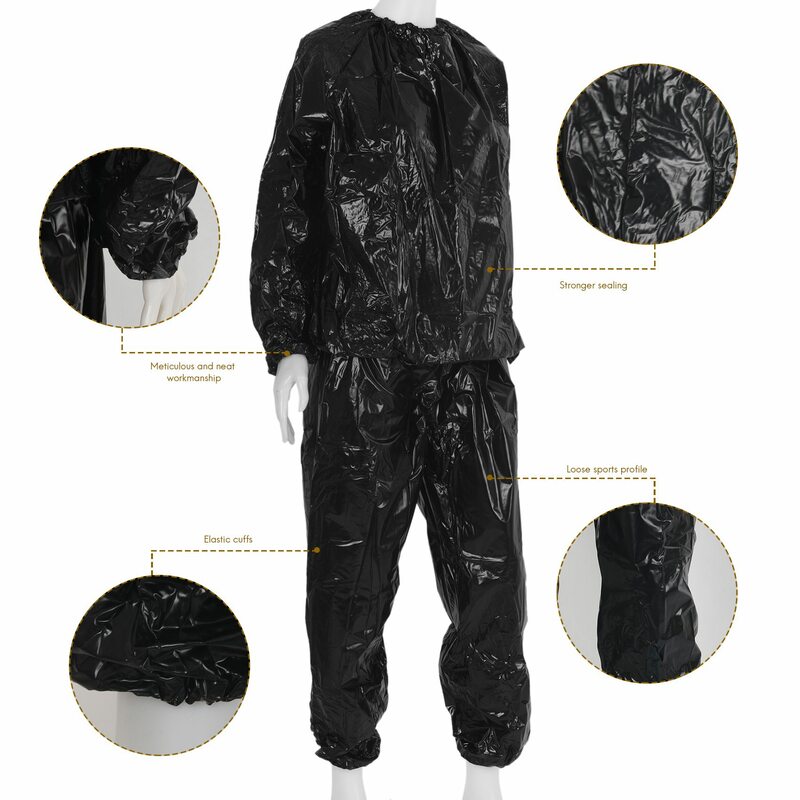 Heavy Duty Fitness Weight Loss Sweat Suit Exercise Gym Anti-Rip Black 4XL