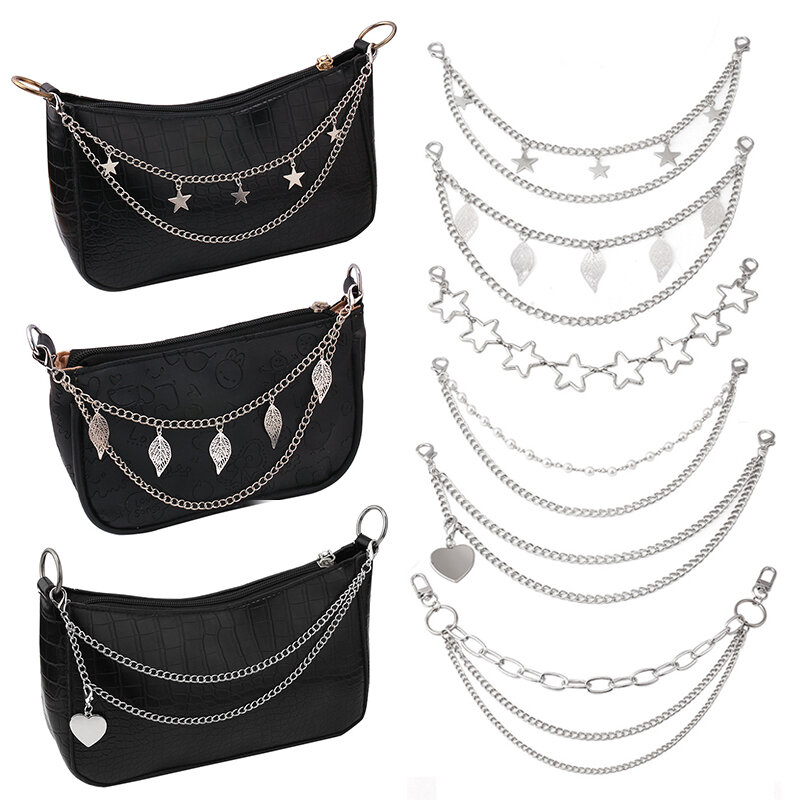 Y2k Metal Pearl Chain Strap For Bags Multi-layer Bag Chain For Handbag DIY Handles Star Pendant Shoulder Bag Chain Accessories