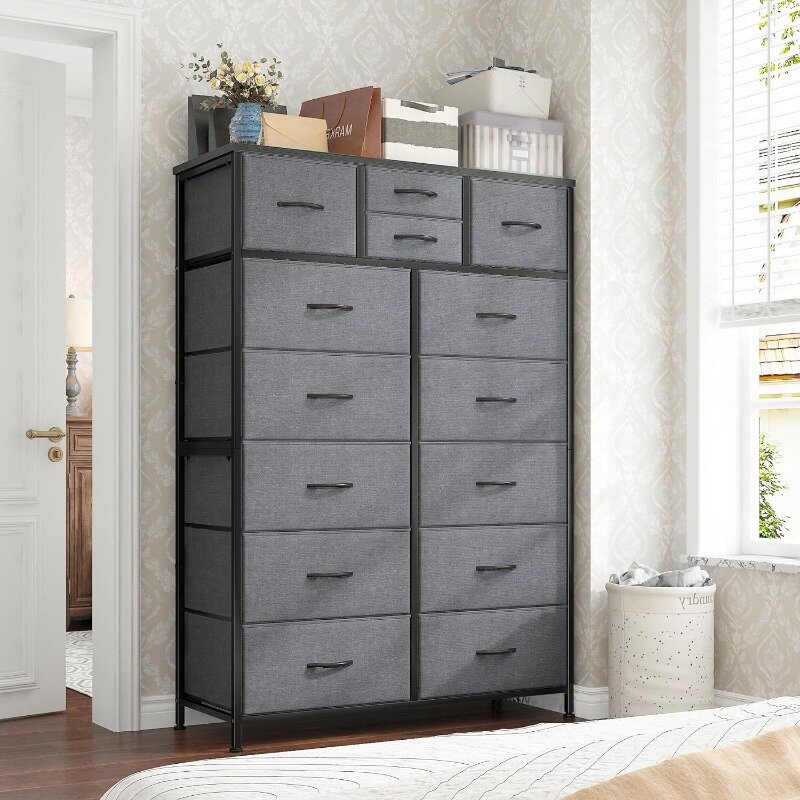 Tall Dresser, Dresser for Bedroom with 14 Drawers, Tall Bedroom Dresser for Bedroom, Large Fabric Dresser