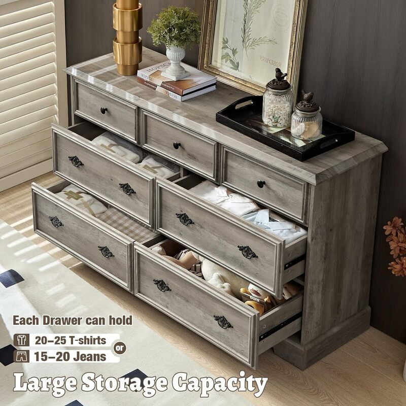 Drawers Dresser Chests for Bedroom, Wood Rustic Tall Chest of Drawers with Large Storage Space for Living Room, Hallway