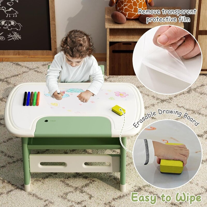 BanaSuper Kid's Drawing Table and Chair Set com tábua apagável, canetas para aquarela, mesa de atividades plástica para crianças, crianças