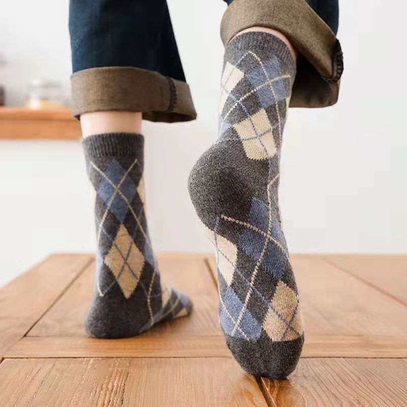 Chaussettes en coton peigné Harajuku pour hommes, lot de 5 paires de chaussettes moyennes à rayures colorées, motif diamant écossais de qualité, Argyle géométrique, Harajuku