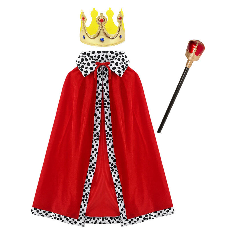 Adult Kids King Emperor Halloween Costume Red Cloak King Prince Robe Crown Children Birthday Party Cosplay Props Accessory