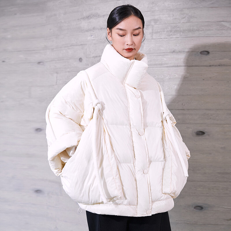 Winter White Duck down Modern Coat Casual Loose Deconstruction Thick down Jacket for Women