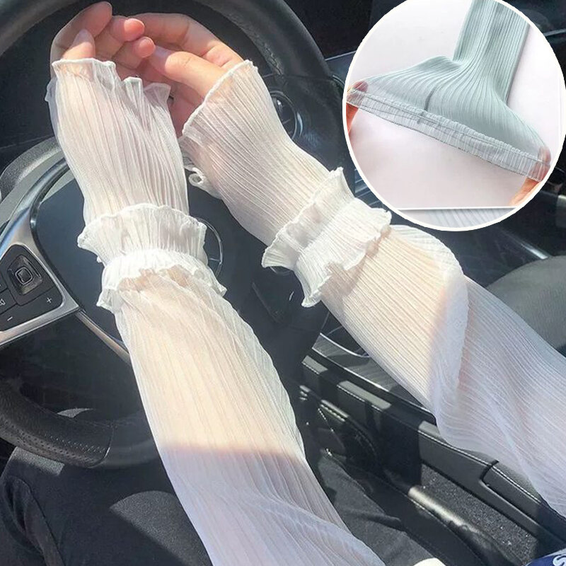 Long Arm Sleeve Fingerless Gloves Lace Arm Warmers Elegant Women Summer Sun Protection Mesh Thin Cooling Driving Cycling Gloves