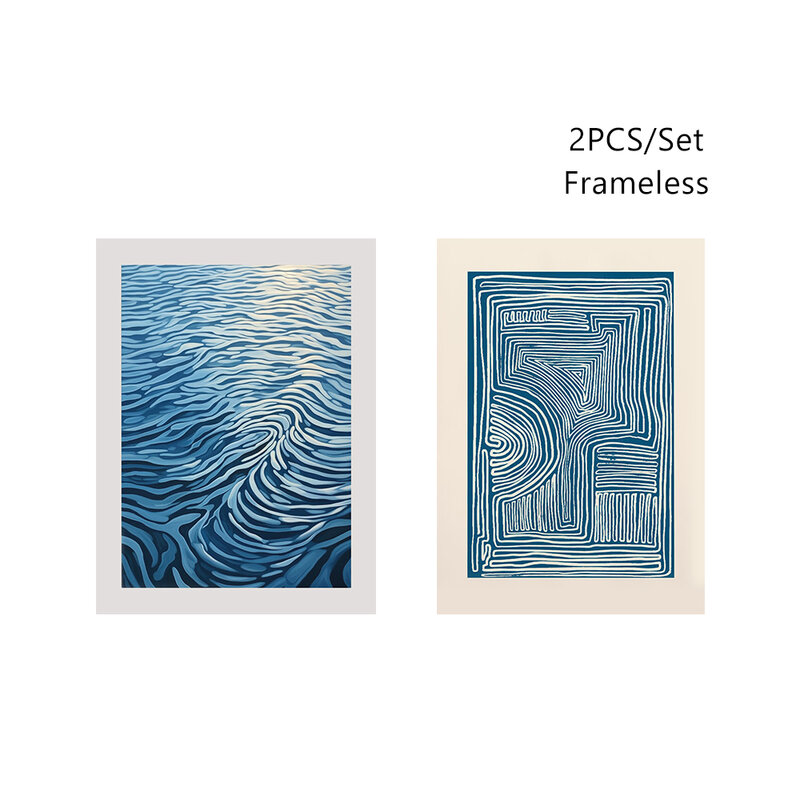 Minimalista Linha Azul Set 2 De Cartaz Impresso, Medieval Moderna Abstrata Da Arte Da Parede, Sala De Estar Casa Moda Estética Decoração Pintura