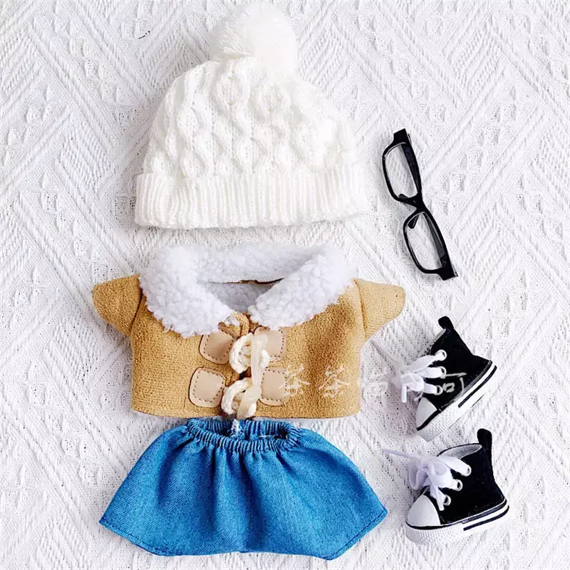 Boneka bintang 20CM pakaian bayi topi rajut sweter baju bot celana kasual mantel topi boneka aksesori pakaian hadiah mainan