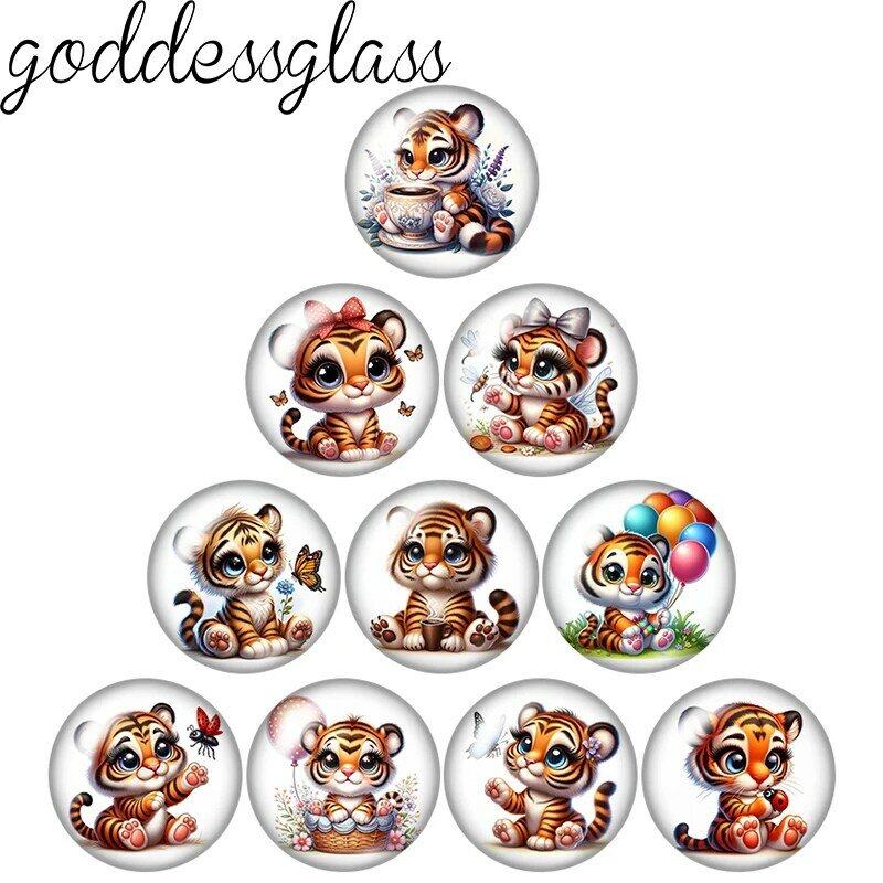 New Cute cartoon Tiger Baby Lovely 10pcs mix 12mm/18mm/20mm/25mm Round photo glass cabochon demo flat back Making findings