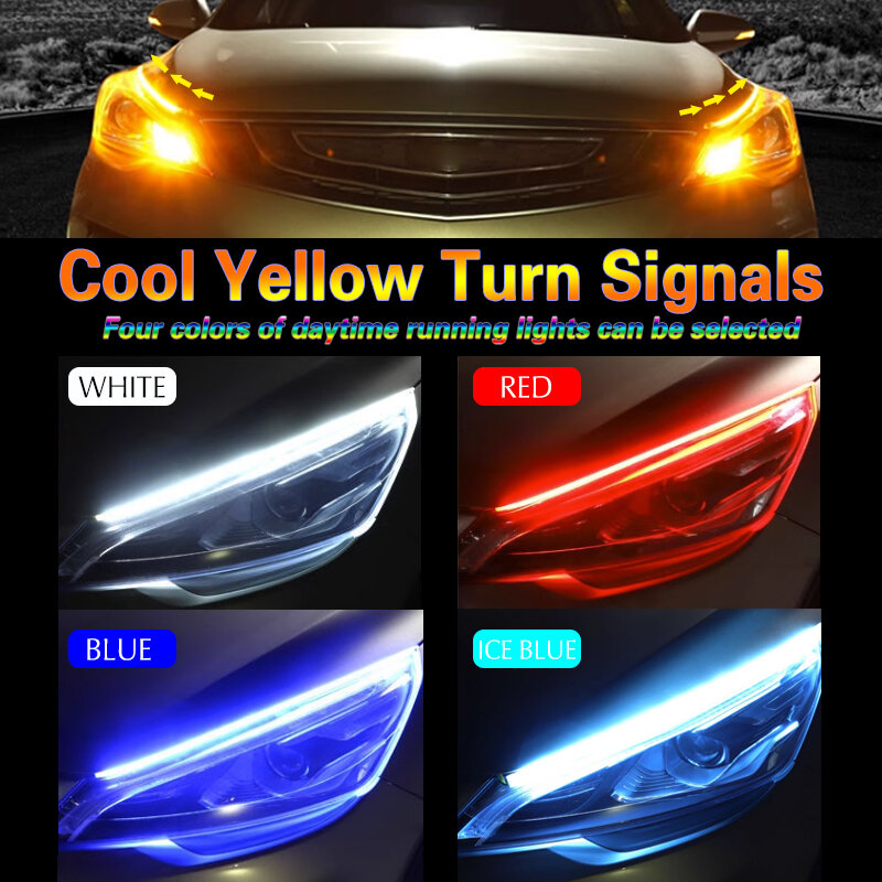 2ชิ้น DRL แถบไฟ LED สัญญาณไฟเลี้ยวสีเหลืองสดใสยืดหยุ่นได้สำหรับไฟหน้ารถสำหรับ Lexus คือ2006-2013
