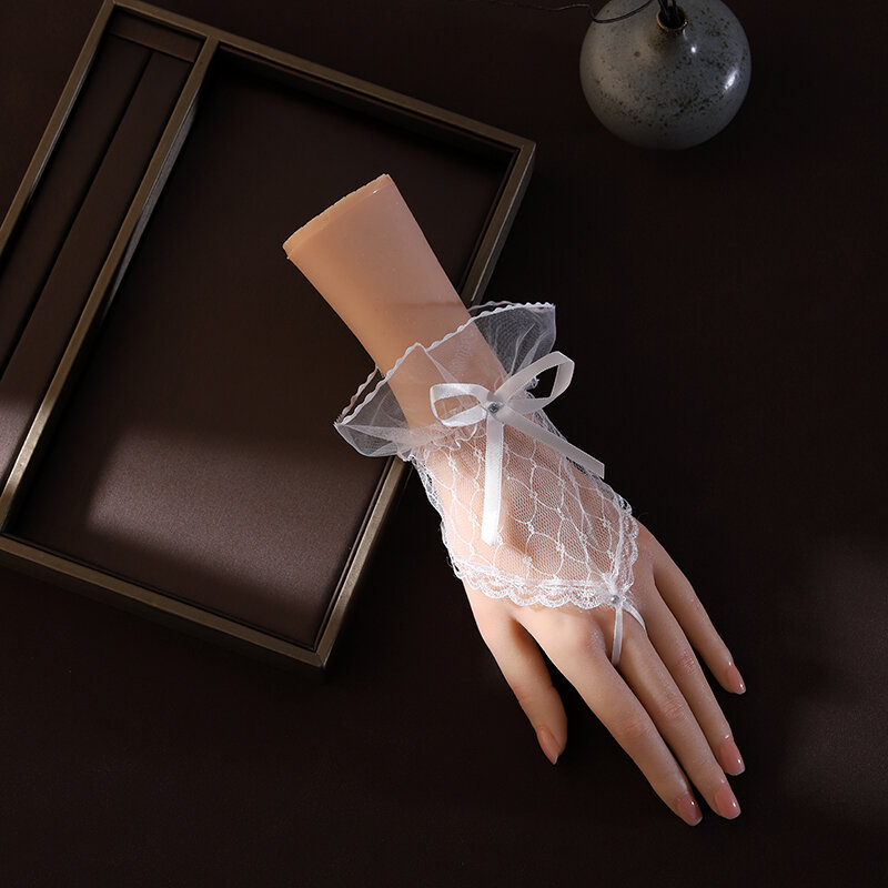 신상 레이스 메쉬 흰색 짧은 손가락 장갑, 웨딩 드레스, 사진 액세서리, 신부 장갑