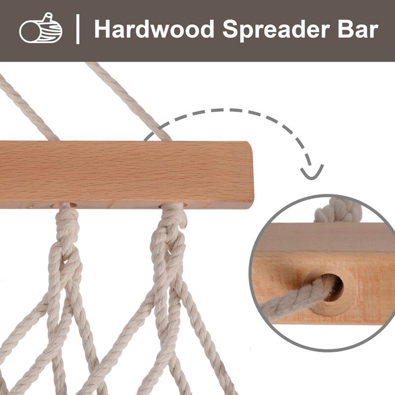 SUNCREAT-Hammock corda tradicional com Hardwood Spreader Bar e Bolsa de Transporte, 450 lbs Capacidade