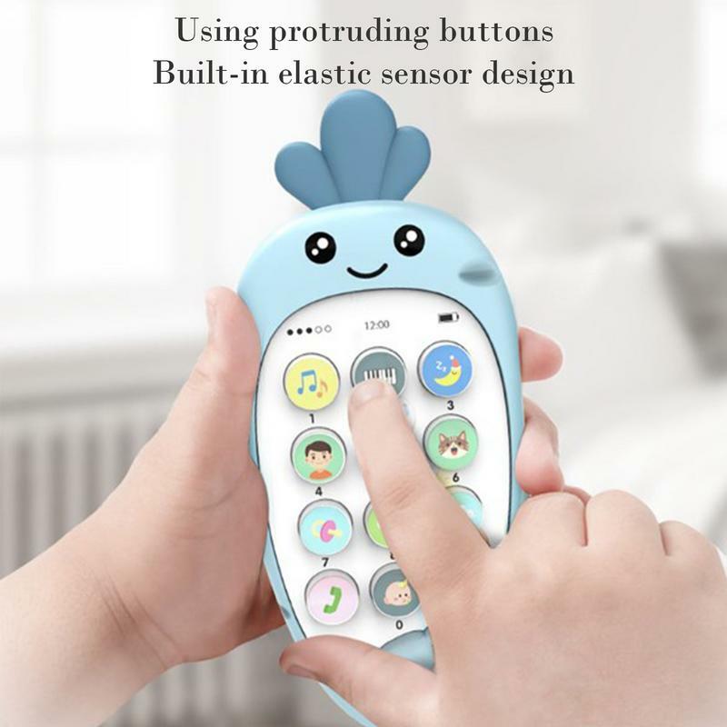 Zabawka na telefon do robienia dźwięku dla telefon dla dzieci zabawka muzyczna dla malucha interaktywny sensoryczny dwujęzyczny gryzaki telefon z marchewką w kształcie