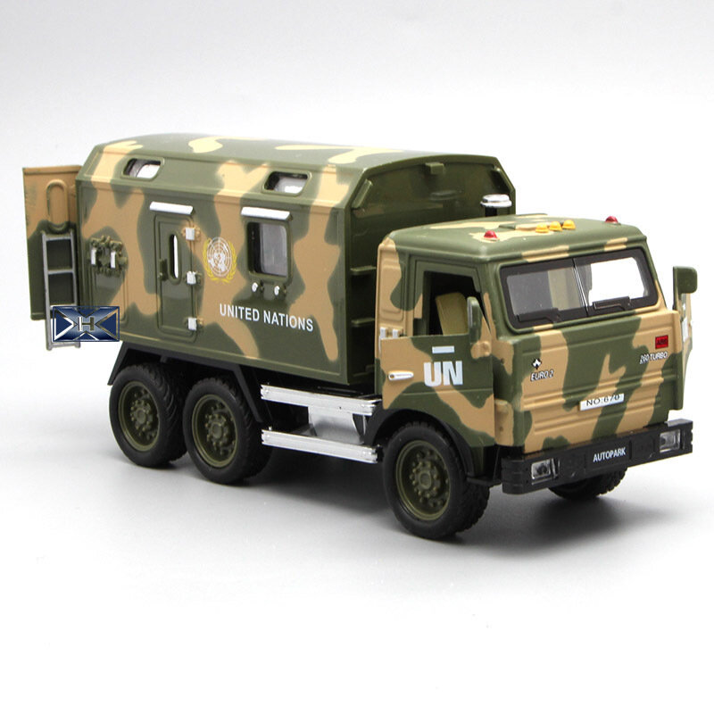 Modèle de véhicule de transport militaire en alliage avec effets sonores, lumineux et sonores, voiture à dos côtelé, jouets pour enfants, décoration familiale, 1:32