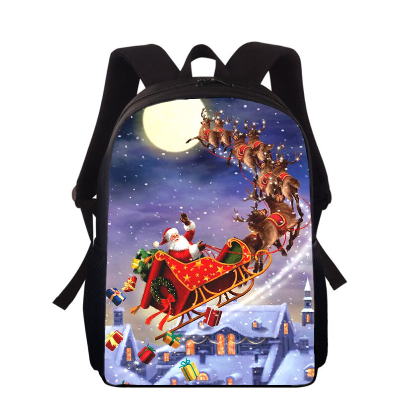 Ransel anak laki-laki dan perempuan, tas punggung anak sekolah dasar Gambar Santa Claus 15 "3D