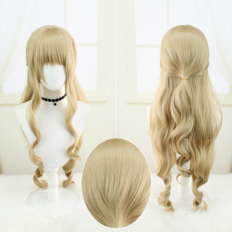 Game Genshin Impact Navia Cosplay Wig 90cm Golden Color Long Wig Cosplay Anime Cosplay Wig Simulated Scalp Top Wigs