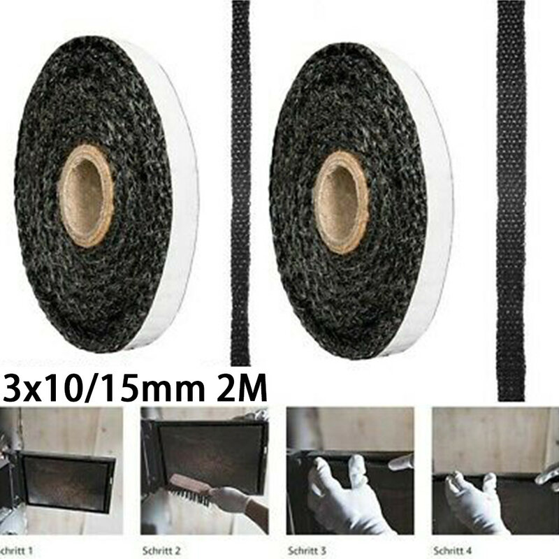 1Pcs 10/15mm 2M Black Flat Stove Rope Adhesive Self Glass Seal Stove Fire Rope Thermal Stability Foam Sound Insulation Strip
