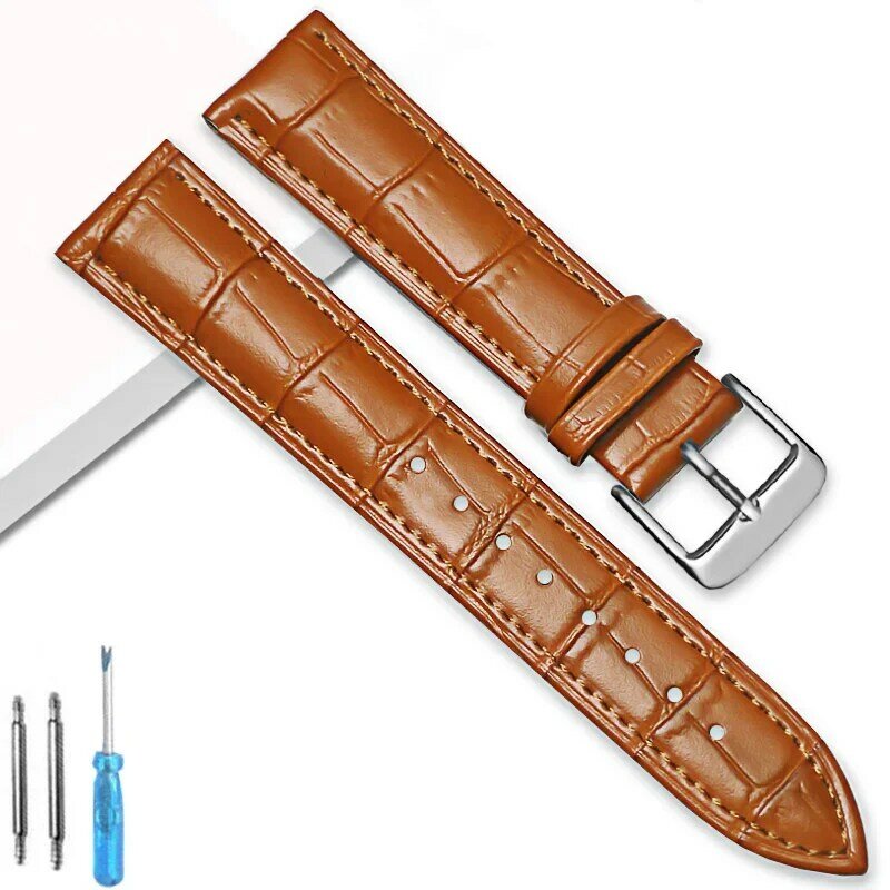 Ремешок из натуральной кожи для наручных часов, браслет со стальной пряжкой с язычком, с инструментами, 16 мм 18 мм 20 мм 22 мм 24 мм