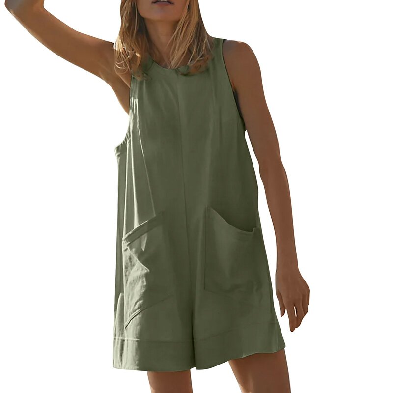 Oversized Rompers For Women Solid Sleeveless Loose Wide Leg Shorts Jumpsuits With Pockets Summer Causal Vacation Jumpsuits
