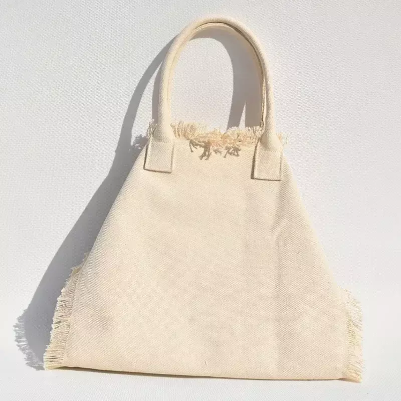 Lw026 Damen Baumwolle kann Großhandel benutzer definierte Marke Fransen Rüschen Design Leinwand Tasche lässig Tasche