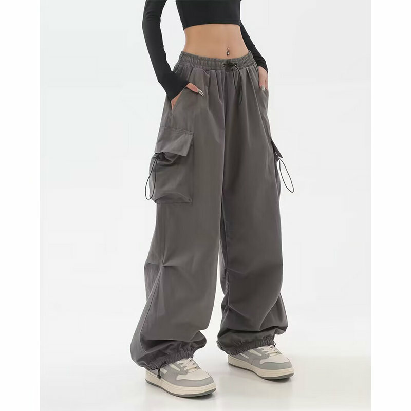 Брюки-карго Женские Мешковатые брюки, осень 2023, уличная одежда, брюки оверсайз, винтажные повседневные свободные спортивные брюки с эластичным поясом для женщин