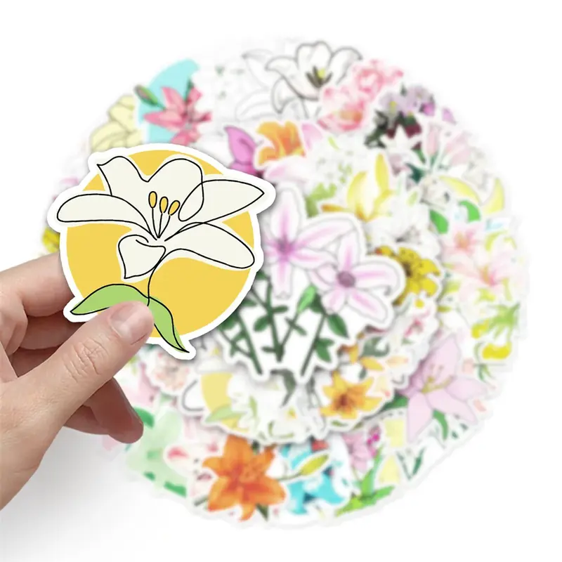 10/30/50PCS Lily Flower Cartoon Flower Personality Creative Sticker Guitar Refrigerator Motorcycle Water Cup Notebook  Wholesale