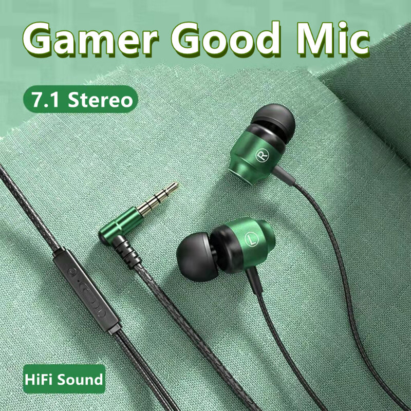 L Jack Magnetic Gamer słuchawki przewodowe zielony metalowy do gier bas Stereo HiFi 3.5mm typ C słuchawki douszne do telefonu słuchawki komputerowe Mic