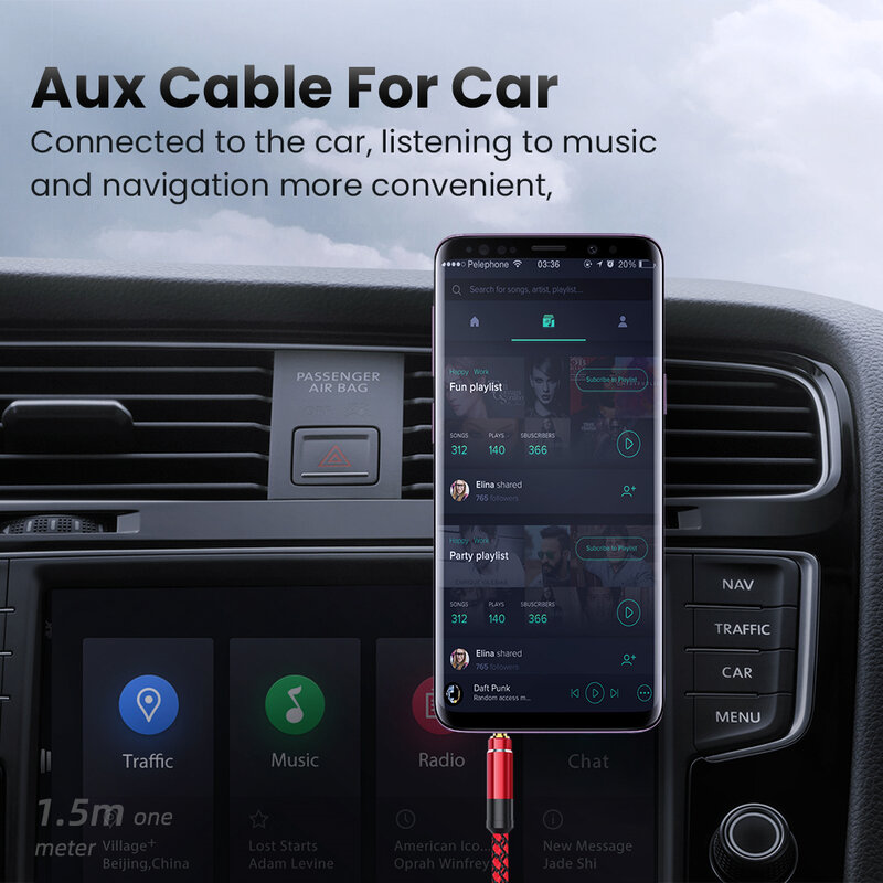 Универсальный Aux-кабель 1,5 м, аудиокабель 3,5 мм, нейлоновая оплетка 3,5 мм, Автомобильный Кабель AUX, код наушников для телефона, MP3, Автомобильная гарнитура, динамик