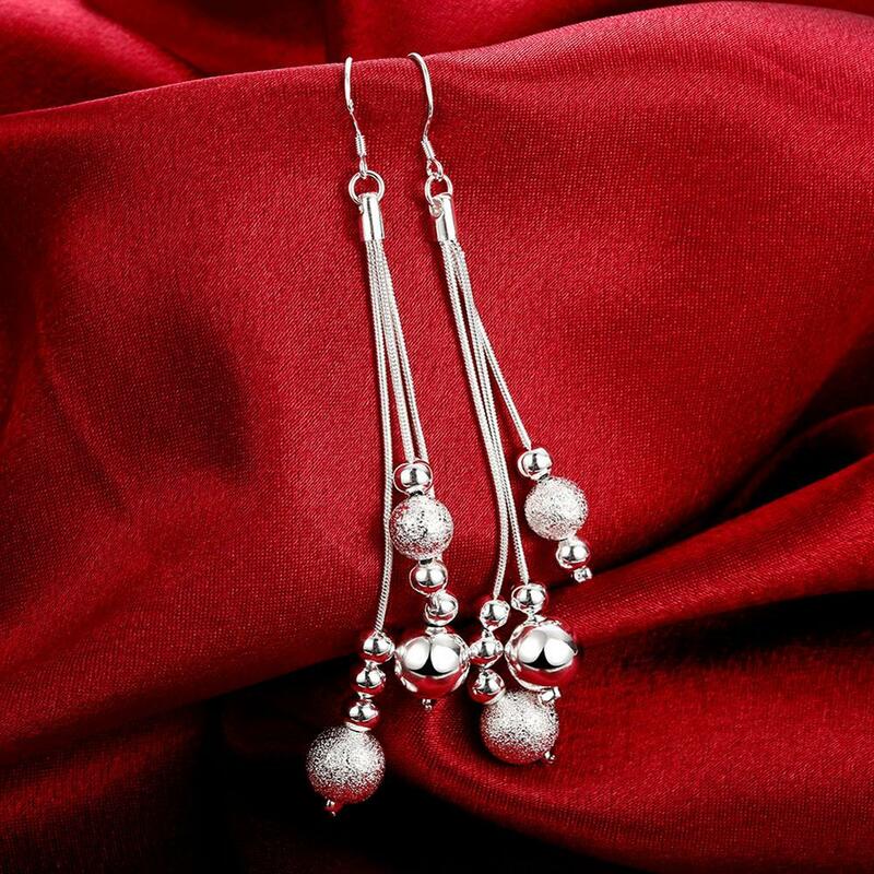 New High Quality fashion Jewelry 925 Sterling Silver Earrings for Woman tassel bead drop earrings wedding Holiday Gifts
