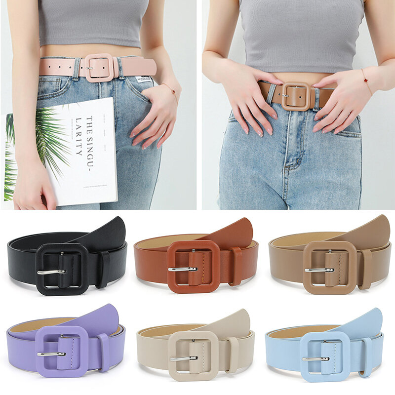 2023 cinture da donna Color caramella nuova cintura in pelle PU semplice con fibbia ad ardiglione quadrata abito regolabile pantaloni jeans cintura per signora di lusso