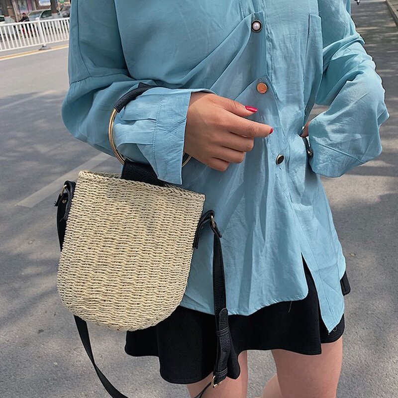 Bolsos de paja Vintage para mujer, bolso cruzado de verano para playa, bolso de hombro multifunción a la moda, informal