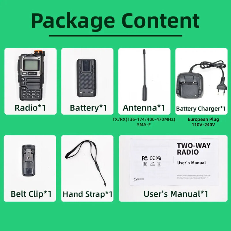 Quansheng-walkie-talkie UV-K6, Radio bidireccional de 5W, UV-K58 (8), 50-600MHz, banda completa, recepción tipo C, carga de aire, DTMF, NOAA